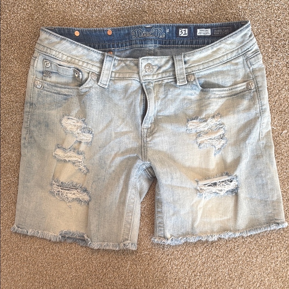 Miss Me Light Blue Distressed Denim Shorts